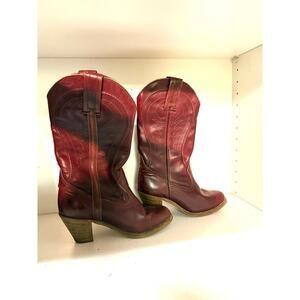 Vintage 70s Dexter Brown Leather Stacked Heel Western Boots Size 6 USA Made